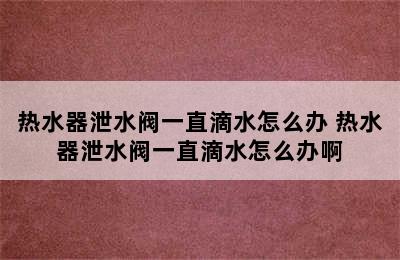 热水器泄水阀一直滴水怎么办 热水器泄水阀一直滴水怎么办啊